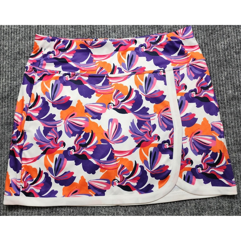 PGA Tour Womens Golf Skort Medium Tropical Bird Print Purple Orange Athletic